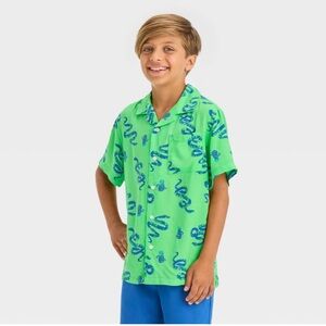 Cat & Jack Green Shirt with Blue Snakes and Cacti